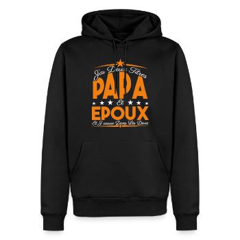 J'ai deux titres Papa et Epoux, Cadeau Papa. - Sweat à capuche Premium bio Homme - noir - Devant - Nico (187cm)