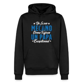 Mécano Papa Cadeau Drôle Fête Des Pères Garagiste - Sweat à capuche Premium bio Homme - noir - Devant - Nico (187cm)