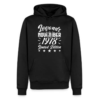 Legends are born in NOVEMBER 1978 anniversary gift - Sweat à capuche Premium bio Homme - noir - Devant - Nico (187cm)