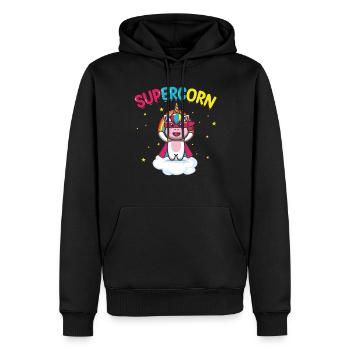 Supercorn | Licorne mignonne | Chemise Licorne | - Sweat à capuche Premium bio Homme - noir - Devant - Nico (187cm)