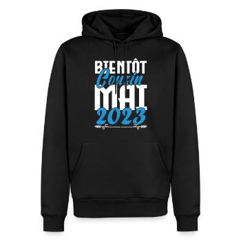 Cadeau Annonce grossesse bientôt Cousin Mai 2023. - Sweat à capuche Premium bio Homme - noir - Devant - Nico (187cm)