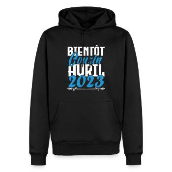 Annonce grossesse. bientôt Cousin Avril 2023. - Sweat à capuche Premium bio Homme - noir - Devant - Nico (187cm)