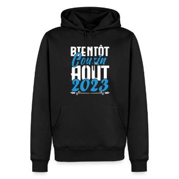 Annonce grossesse. bientôt Cousin Aout 2023. - Sweat à capuche Premium bio Homme - noir - Devant - Nico (187cm)