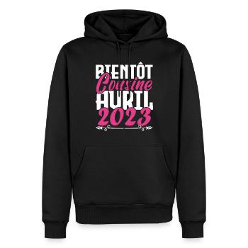 Annonce grossesse. bientôt Cousine Avril 2023. - Sweat à capuche Premium bio Homme - noir - Devant - Nico (187cm)
