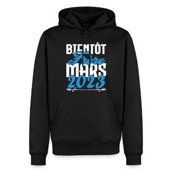 Cadeau Annonce grossesse. bientôt Frère Mars 2023. - Sweat à capuche Premium bio Homme - noir - Devant - Nico (187cm)