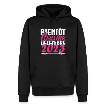 Annonce grossesse. bientôt Cousine Décembre 2023. - Sweat à capuche Premium bio Homme - noir - Devant - Nico (187cm)