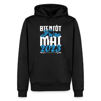 Cadeau Annonce grossesse. bientôt Frère Mai 2023. - Sweat à capuche Premium bio Homme - noir - Devant - Nico (187cm)