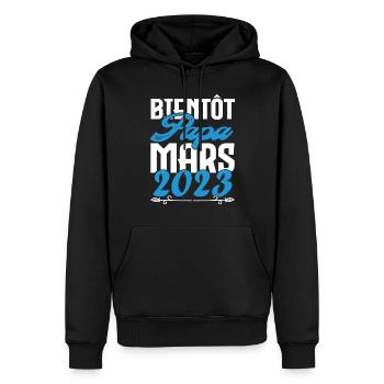 Cadeau Annonce grossesse. bientôt Papa Mars 2023. - Sweat à capuche Premium bio Homme - noir - Devant - Nico (187cm)