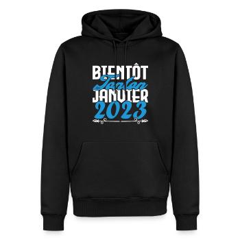 Annonce grossesse. bientôt Tonton Janvier 2023. - Sweat à capuche Premium bio Homme - noir - Devant - Nico (187cm)