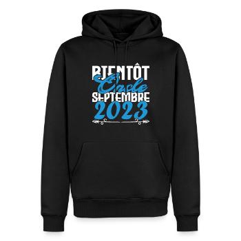 Annonce grossesse. bientôt Oncle Septembre 2023. - Sweat à capuche Premium bio Homme - noir - Devant - Nico (187cm)