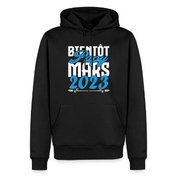 Cadeau Annonce grossesse. bientôt Papy Mars 2023. - Sweat à capuche Premium bio Homme - noir - Devant - Nico (187cm)