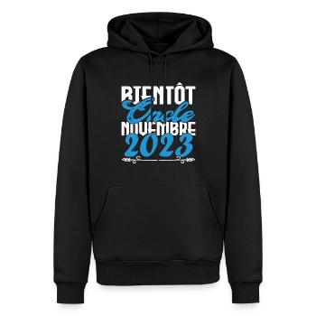 Annonce grossesse. bientôt Oncle Novembre 2023. - Sweat à capuche Premium bio Homme - noir - Devant - Nico (187cm)