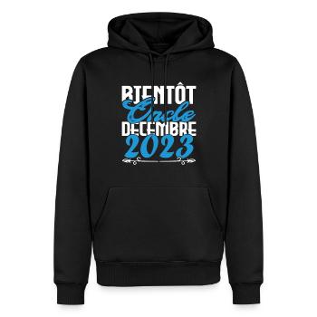 Annonce grossesse. bientôt Oncle Décembre 2023. - Sweat à capuche Premium bio Homme - noir - Devant - Nico (187cm)
