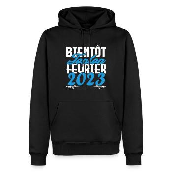 Annonce grossesse bientôt Tonton Février 2023 - Sweat à capuche Premium bio Homme - noir - Devant - Nico (187cm)
