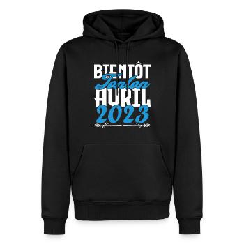Cadeau Annonce grossesse bientôt Tonton Avril 2023 - Sweat à capuche Premium bio Homme - noir - Devant - Nico (187cm)