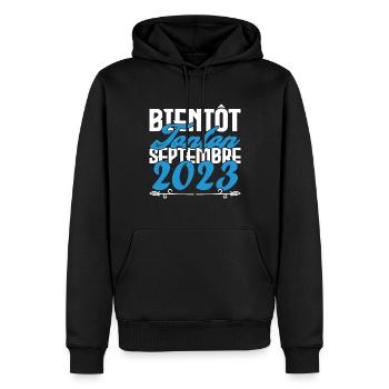 Annonce grossesse. bientôt Tonton Septembre 2023. - Sweat à capuche Premium bio Homme - noir - Devant - Nico (187cm)