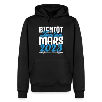 Cadeau Annonce grossesse bientôt Tonton Mars 2023 - Sweat à capuche Premium bio Homme - noir - Devant - Nico (187cm)