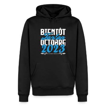 Annonce grossesse. bientôt Tonton Octobre 2023. - Sweat à capuche Premium bio Homme - noir - Devant - Nico (187cm)