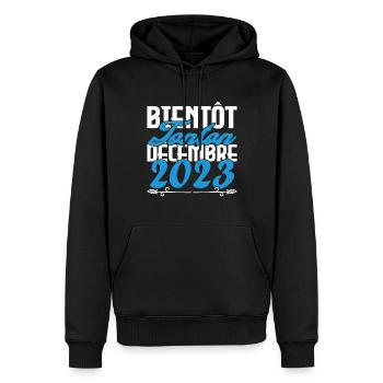 Annonce grossesse. bientôt Tonton Décembre 2023. - Sweat à capuche Premium bio Homme - noir - Devant - Nico (187cm)