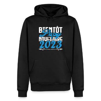 Annonce grossesse bientôt Papy Novembre 2023. Papy - Sweat à capuche Premium bio Homme - noir - Devant - Nico (187cm)