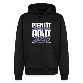 Annonce grossesse. bientôt Maman Aout 2023. août - Sweat à capuche Premium bio Homme - noir - Devant - Nico (187cm)