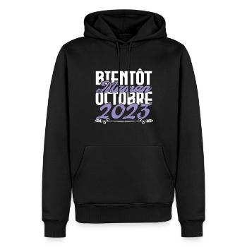 Annonce grossesse. bientôt Maman Octobre 2023.mama - Sweat à capuche Premium bio Homme - noir - Devant - Nico (187cm)