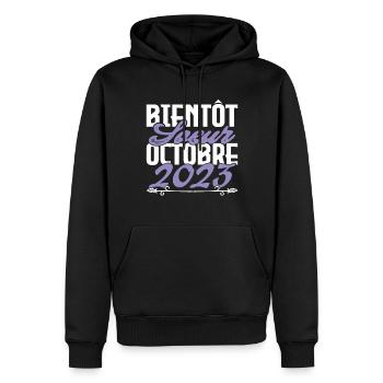 Annonce grossesse. bientôt Sœur Octobre 2023.soeur - Sweat à capuche Premium bio Homme - noir - Devant - Nico (187cm)