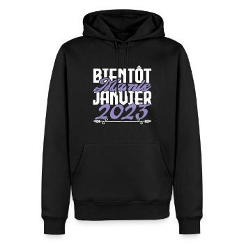 Annonce grossesse. bientôt Mamie Janvier 2023. - Sweat à capuche Premium bio Homme - noir - Devant - Nico (187cm)