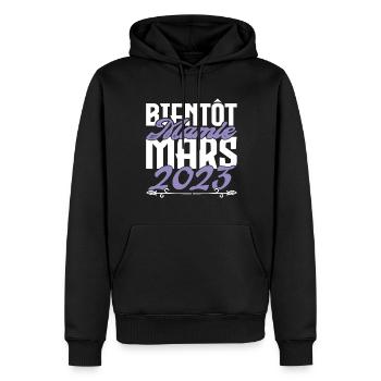 Annonce grossesse. bientôt Mamie Mars 2023. - Sweat à capuche Premium bio Homme - noir - Devant - Nico (187cm)