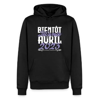 Annonce grossesse. bientôt Mamie Avril 2023. - Sweat à capuche Premium bio Homme - noir - Devant - Nico (187cm)