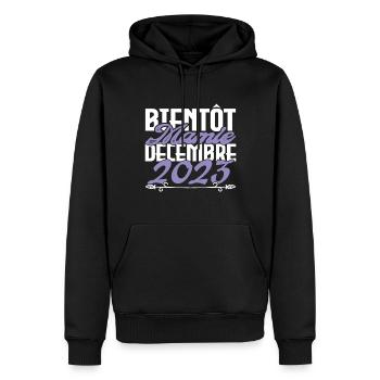 Annonce grossesse. bientôt Mamie Décembre 2023. - Sweat à capuche Premium bio Homme - noir - Devant - Nico (187cm)