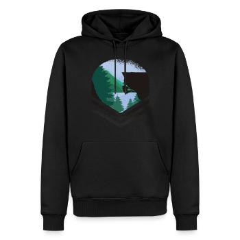 MODERN BERG MIT BERGSTEIGER IM WALD - Männer Premium Bio Hoodie - Schwarz - Vorne - Nico (187cm)