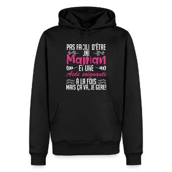 pas facile d'être une maman et une Aide soignante. - Sweat à capuche Premium bio Homme - noir - Devant - Nico (187cm)
