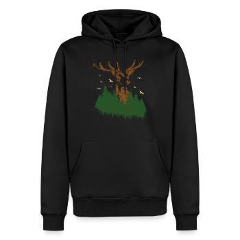 FORÊT AVEC PULVÉRISATION DE CERFS - Sweat à capuche Premium bio Homme - noir - Devant - Nico (187cm)