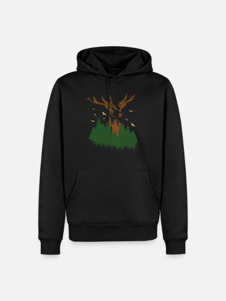 WALD MIT HIRSCH SPRAY - Männer Premium Bio Hoodie - Schwarz