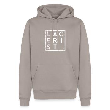 Lagerist Minimalismus - Männer Premium Bio Hoodie - Taupe - Vorne - Nico (187cm)