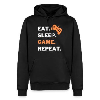 eat sleep game repeat gamer Tshirt - Männer Premium Bio Hoodie - Schwarz - Vorne - Nico (187cm)