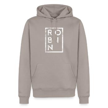 Robin Minimalisme - Sweat à capuche Premium bio Homme - taupe - Devant - Nico (187cm)