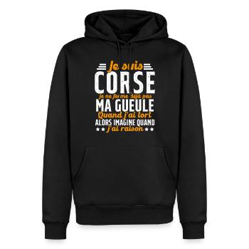 Corse je ne ferme pas ma gueule cadeau humour - Sweat à capuche Premium bio Homme - noir - Devant - Nico (187cm)