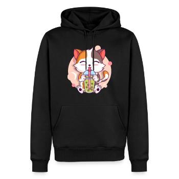 Anime Kawaii Cat Drinks Boba Tea bubble Tea - Men’s Premium Organic Hoodie - black - Front - Nico (187cm)
