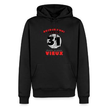 Cadeau Homme anniversaire 31 ans - Sweat à capuche Premium bio Homme - noir - Devant - Nico (187cm)