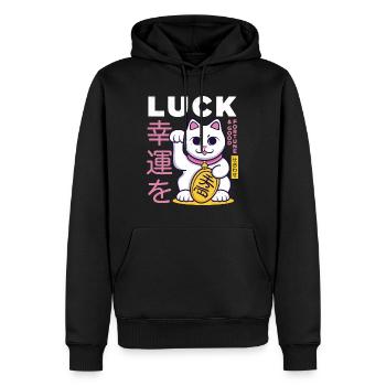 Lucky Cat Bonne chance - Sweat à capuche Premium bio Homme - noir - Devant - Nico (187cm)