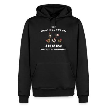 Drôles de poulets Jusqu’au deuxième poulet, j’étais normal - Sweat à capuche Premium bio Homme - noir - Devant - Nico (187cm)