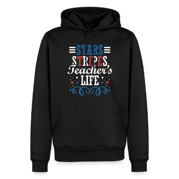 Stars Stripes Teacher's Life 4. Juli - Männer Premium Bio Hoodie - Schwarz - Vorne - Nico (187cm)