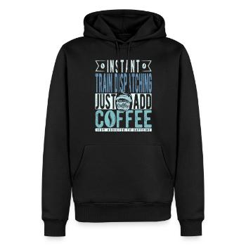 Train shipping coffee saying - Men’s Premium Organic Hoodie - black - Front - Nico (187cm)