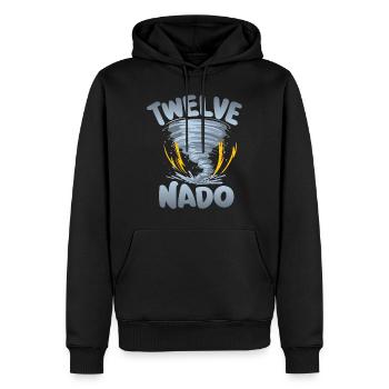 Avertissement Ten-nado 12e anniversaire | Tornade - Sweat à capuche Premium bio Homme - noir - Devant - Nico (187cm)