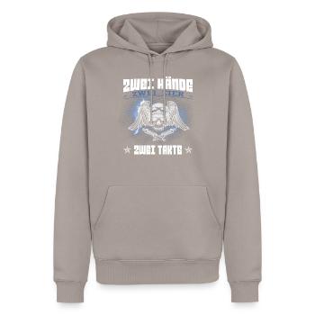 Zwei Hände Zwei Eier Zwei Takte - Männer Premium Bio Hoodie - Taupe - Vorne - Nico (187cm)