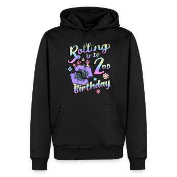Rolling Into 2nd Birthday Quad Skater Rollschuhe - Männer Premium Bio Hoodie - Schwarz - Vorne - Nico (187cm)