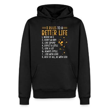 Leben Motto 8 Regeln Für Ein Besseres Leben - Männer Premium Bio Hoodie - Schwarz - Vorne - Nico (187cm)