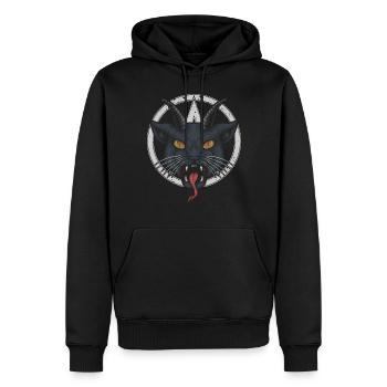 Chat à cornes démoniaque, effrayant - Sweat à capuche Premium bio Homme - noir - Devant - Nico (187cm)
